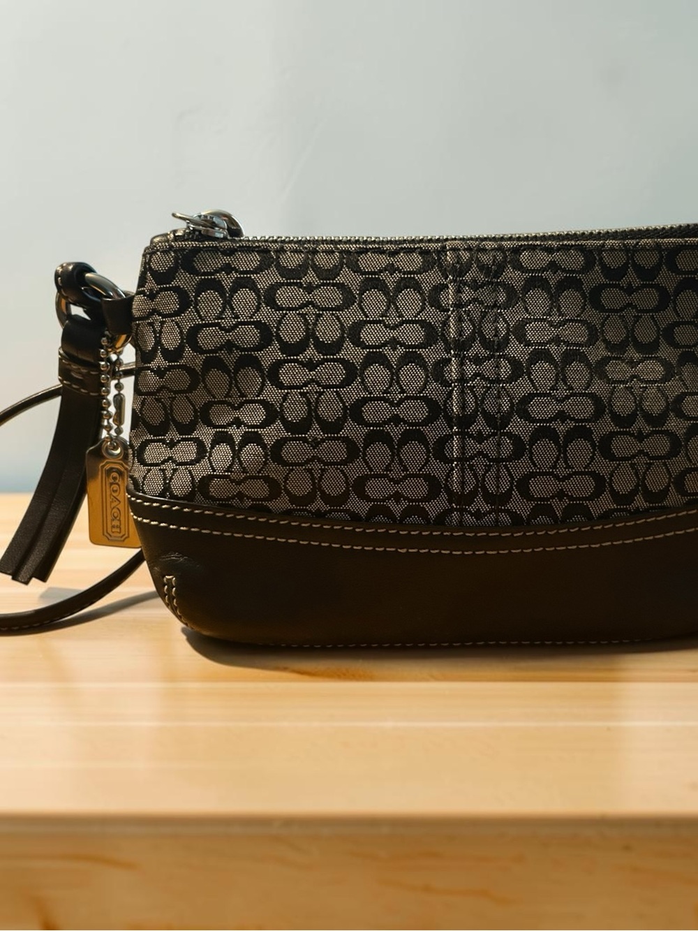 Coach Black and Gray Signature Canvas Wristlet #date night #office